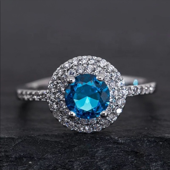 New Women’s 925 Silver Aquamarine Round Cut Ring - Picture 3 of 5